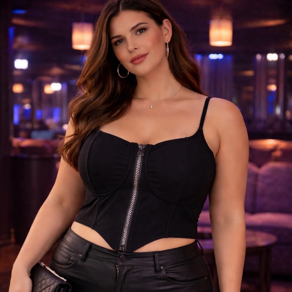 Fashion Nova Black Zip-Front Bustier Top